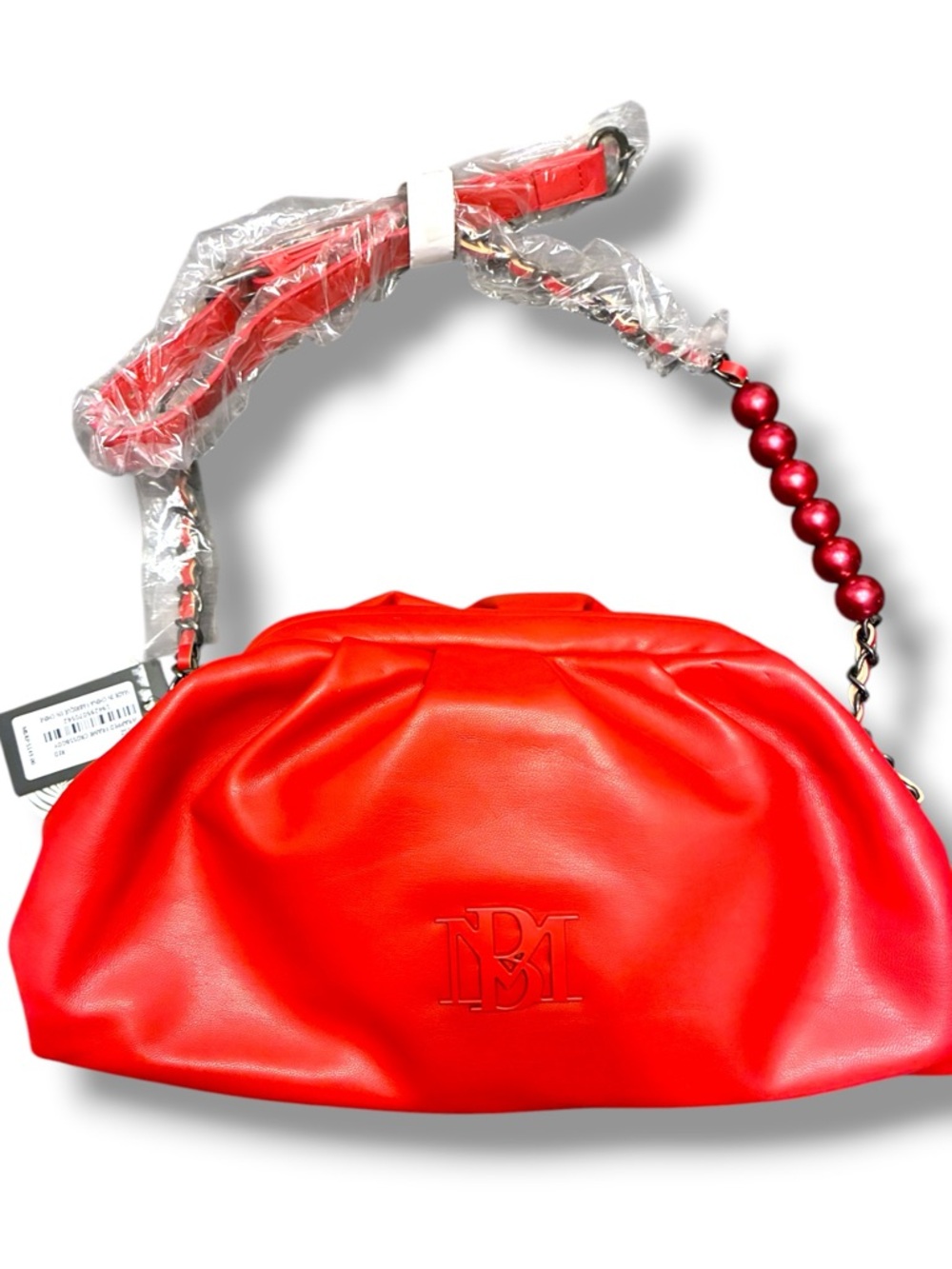 ❤️ Badgley Mischka Red Vegan Leather Ruched Frame Crossbody Clutch NWT